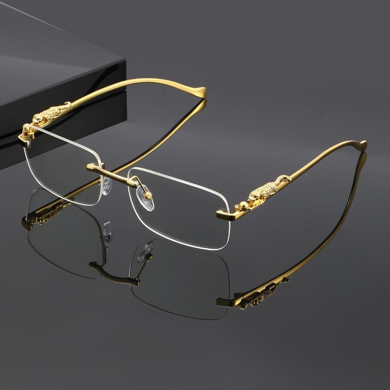 Leopard Print Frameless Square Glasses Unique Design Perfect for Casual Gatherings