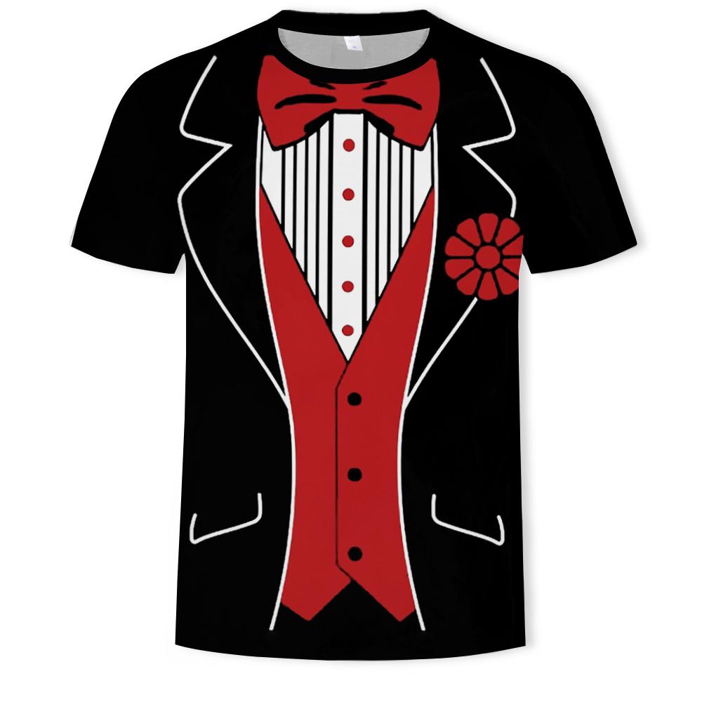 Новые летние футболки для отдыха, имитирующие костюм, тонкие стильные мужские футболки с 3D принтом, футболки в стиле хип-хоп, индивидуальные топы с круглым вырезом и короткими рукавами