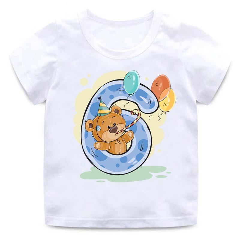 Unisex Childrens Cartoon Bear TShirt Short Sleeve round Neck Numbers 112 Years Old Kids Casual Fashion Clothing