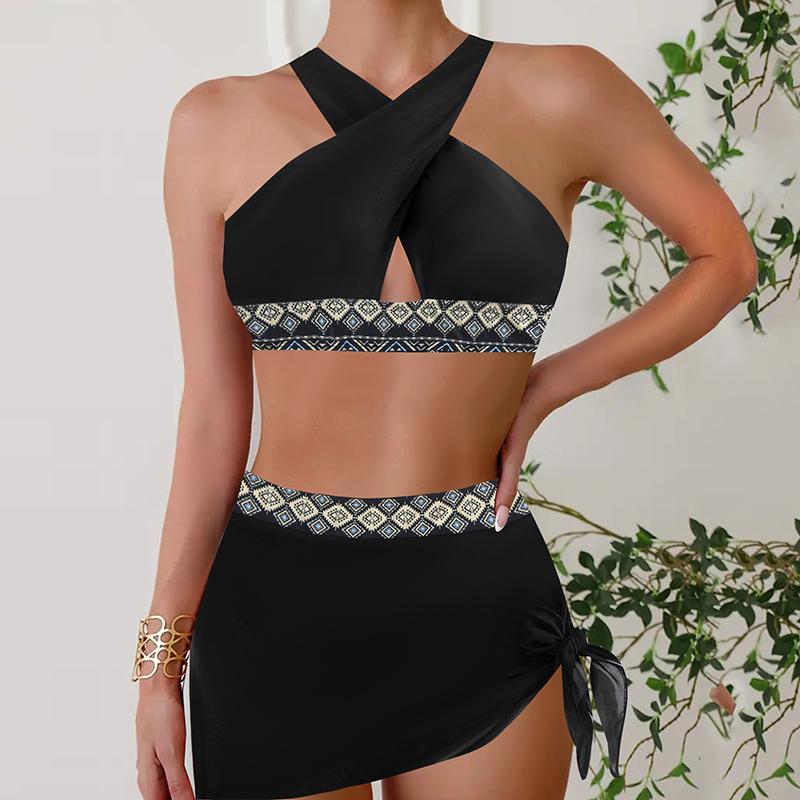 Плюс размер Женская мода сексуальный круглый вырез красочный небо бикини комплект облегающий пляжный купальники комплект из двух частей