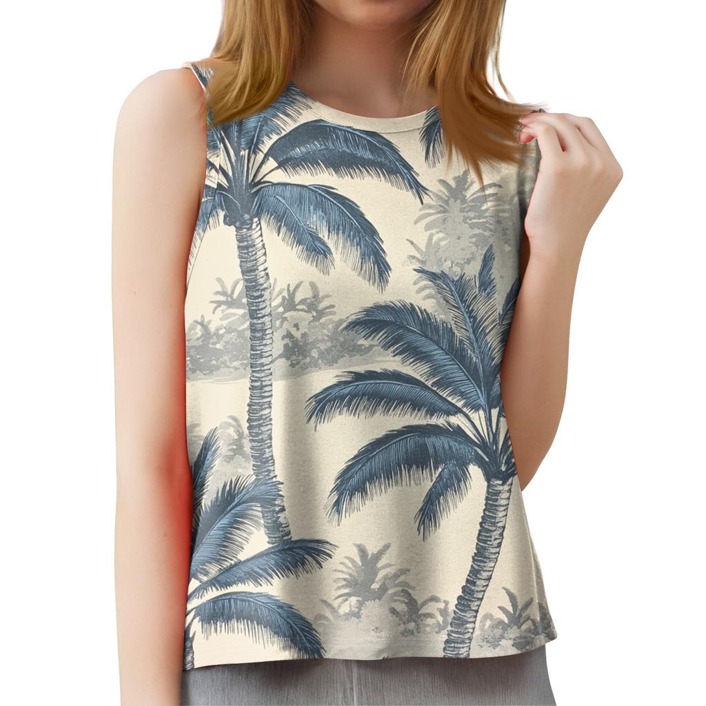 Women's Fashion Summer Round Neck Tank Top Lightweight Sleeveless  Print Tank Top