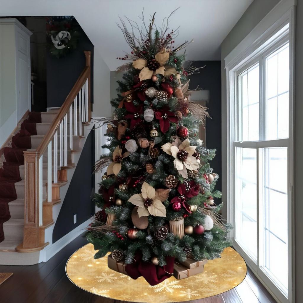 Золотая Снежинка Юбка для Рождественской Елки с Золотым Блеском Снежинка Зимнее Праздничное Украшение Рождественская Атмосфера Юбка для Елки