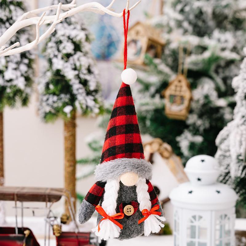 Festive Christmas Decor No Face Doll Light Up Rudolph Red Black Plaid Plush Ornament