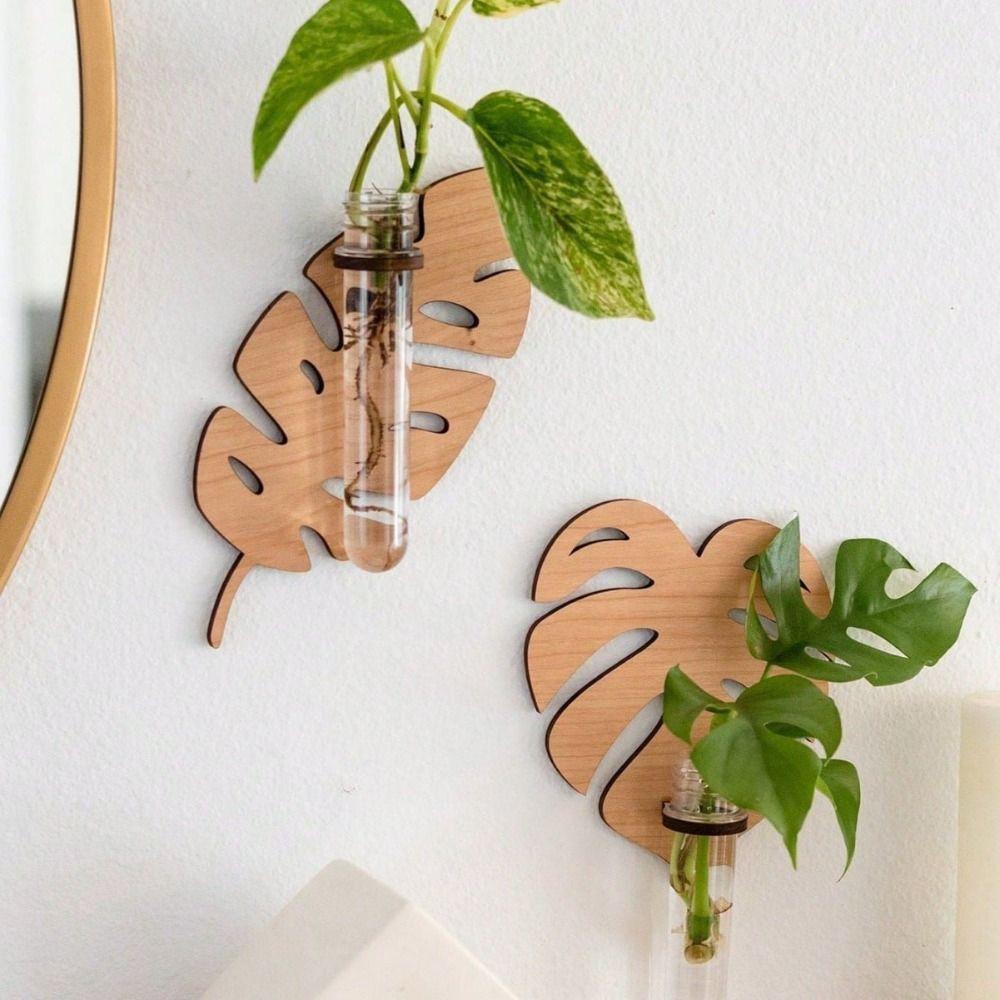 Plant Storage Rack Hydroponic Vase Leaf Shape Hanging Planter Wall Hanging Vase  Home/Office Decor