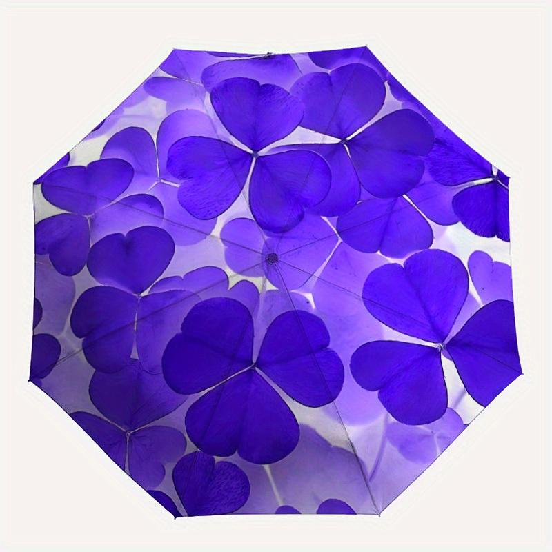 1pc Purple Clover Automatic Open/close Folding Umbrella, Compact Portable Travel Umbrella,Durable Construction yy250814152