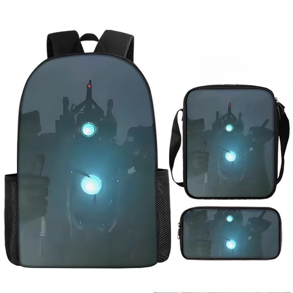 Cartoon Skibidi Toilet Printed Backpack Child Schoolbag Shoulder Bag Pencil Bag