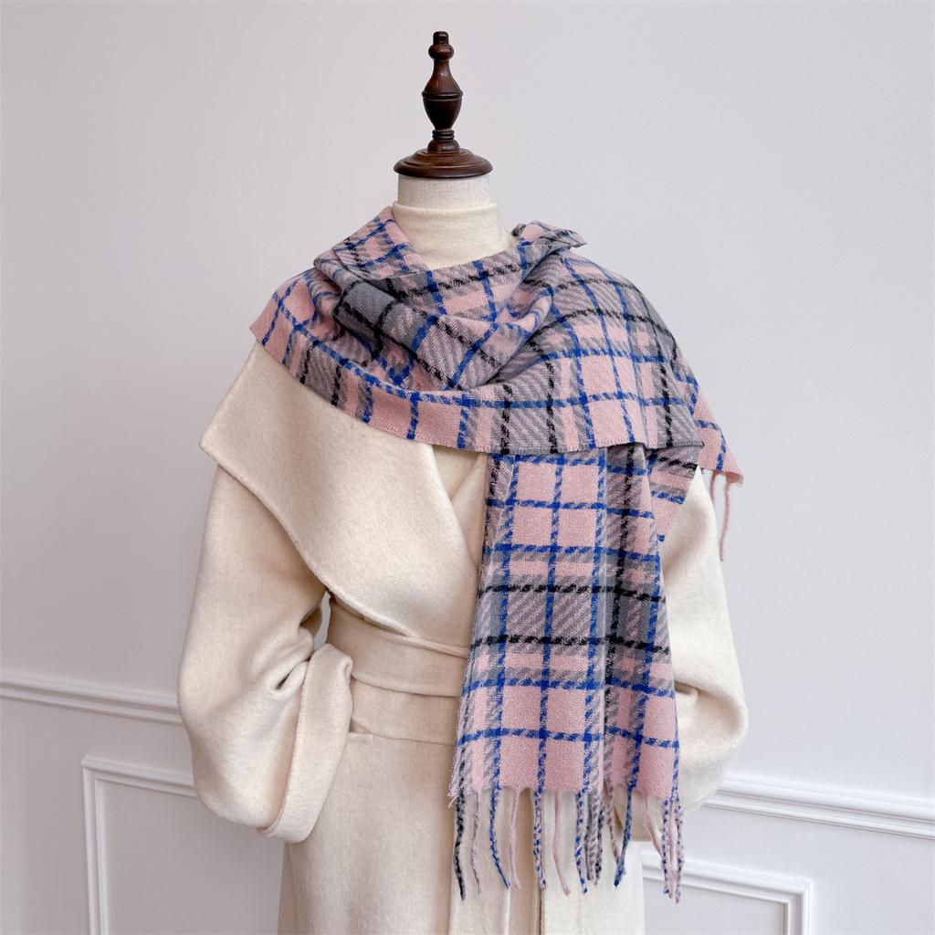 Autumn And Winter Plaid Scarf Women'S Imitation Cashmere Atmosphere Senior Versatile Warm Thickened Fringed Shawl Scarf
