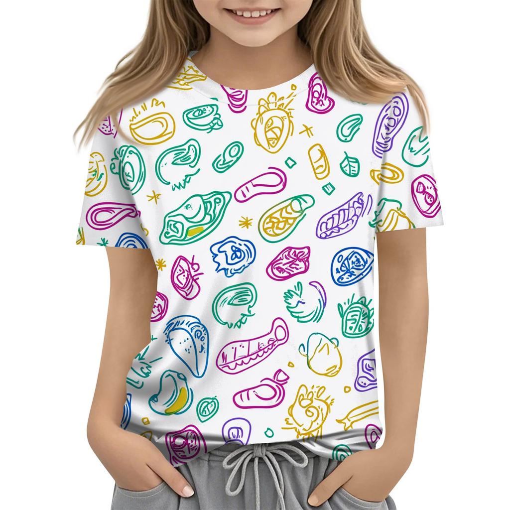 Children's Fashion Casual Short Sleeve Plant Printed Round Neck T-Shirt Top