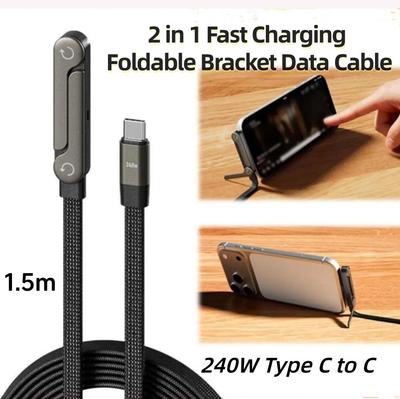 240 Вт Быстрая зарядка Складной кронштейн Кабель для передачи данных 2-в-1 Кабель для передачи данных 1,5 м Складная подставка Зарядный кабель Подставка для телефона/планшета Type-C на Type-C