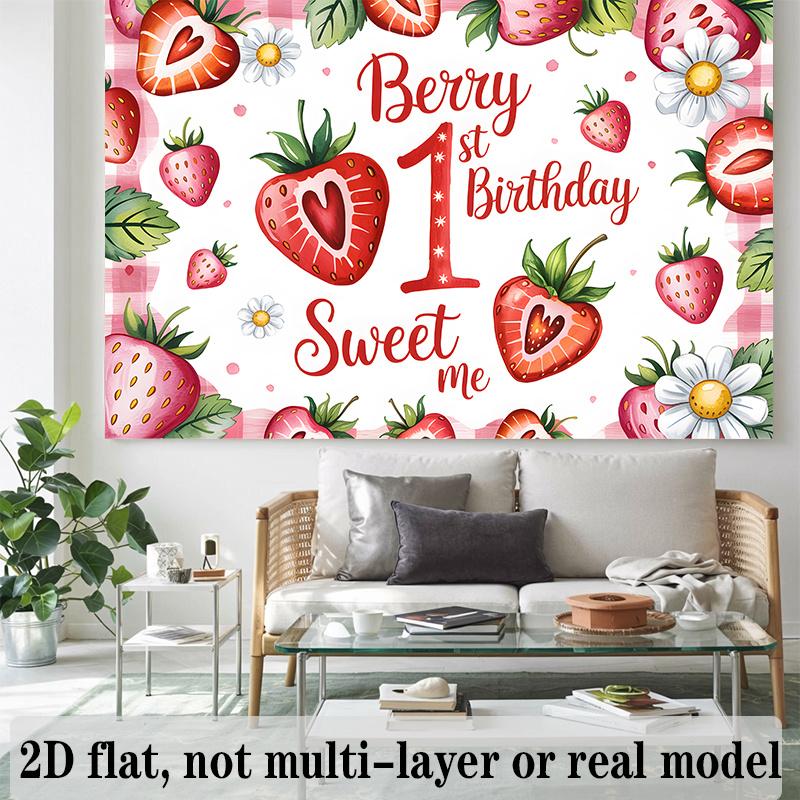 Party Backdrop Pink Flat Strawberry Photo Booth Background Birthday Party Decor