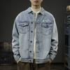 Американская уличная модная брендовая джинсовая куртка мужская свободная большого размера стираный белый светлый джинсовый комбинезон