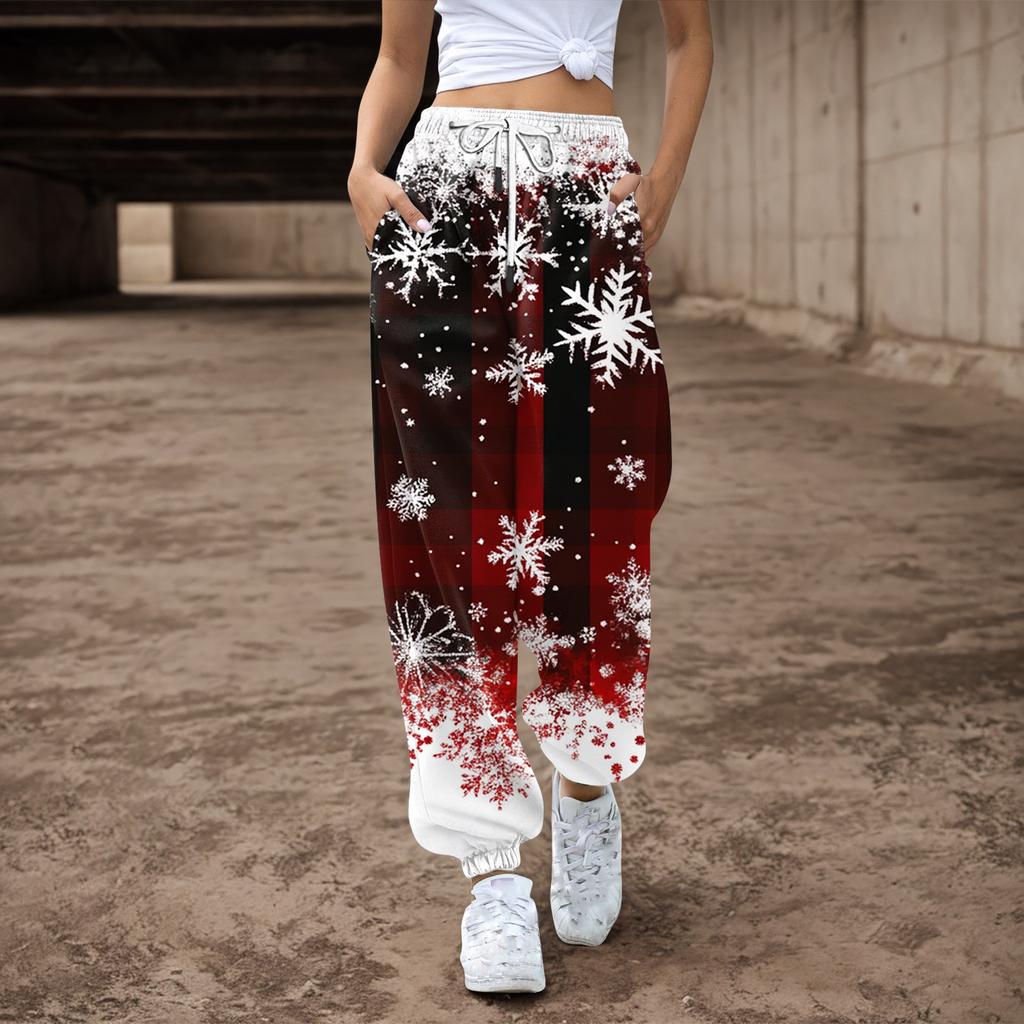 Women's Drawstring Elastic Waist Christmas Printed Casual Pants Sweatpants