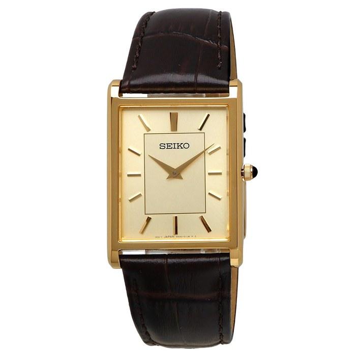 Seiko Quartz Men's Watch Sapphire Glass SWR106 Gold Dark Brown Leather Band