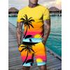 Hawaiian Beach Men's Suits Coconut Tree 3D Print T-Shirts Shorts 2-Piece Sports Sets New Tracksuit Oversized Outfit Man Clothing