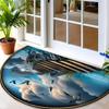 Blue Sky White Clouds Flying Birds Landscape Rug For Serene Porch Playful Vibe Non Slip Decorative Floor Cover