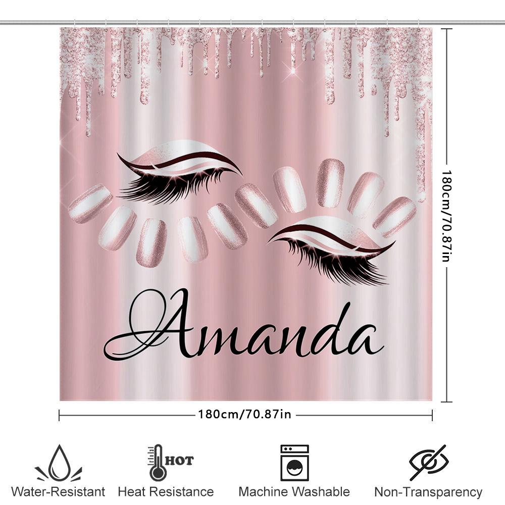 Luxury Pink Sparkling Shower Curtain Custom Name Printed Waterproof Bath Rug Cover Home Decor Bathroom Accessories