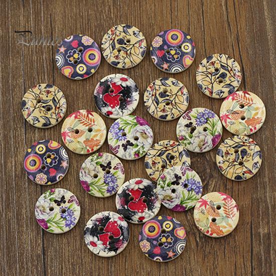 50 шт./пакет, 2 отверстия, нежная милая деревянная пуговица с отверстиями для домохозяйки