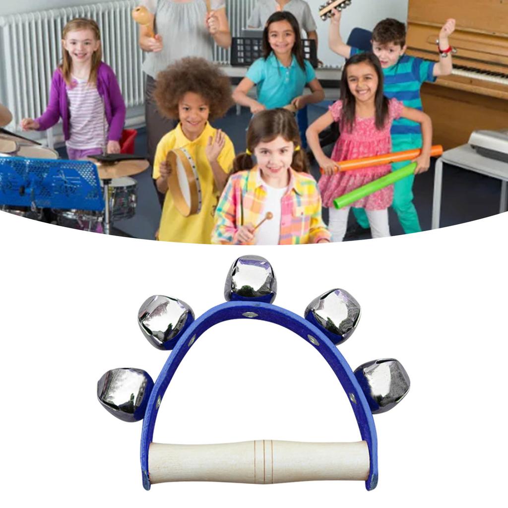 Ручной колокольчик с 5 колокольчиками, деревянная ручка, ручной колокольчик для детского сада, синий