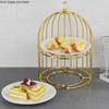 Birdcage Double Layer Cake Stand Wrought Iron Display Stand Ceramics Three-tier Fruit Tray Afternoon Tea Dessert Decorative Rack