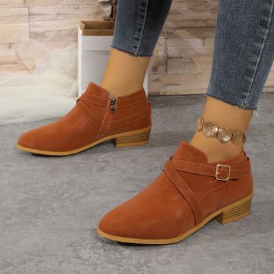 Женские ботильоны 2024 Осень Новые Круглый носок Боковая молния Женские ботинки Повседневная Толстая подошва Каблук Большой размер Модная Женская обувь
