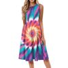 Women's Casual Fashion Tie-Dye Printed Round Neck Sleeveless Solid Color Midi Dress