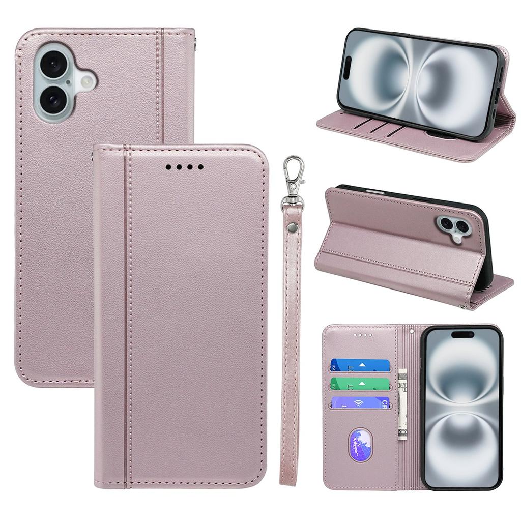 HX01 For iPhone 16 Wallet Case Magnetic Closing PU Leather Phone Cover