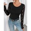 Spring Women's Solid Colour Lace Splicing Long Sleeve Slim Fit T-Shirt