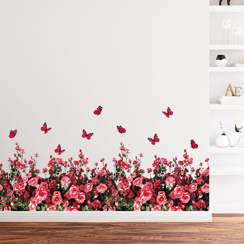 Настенные наклейки для гостиной спальни минималистичные плинтусы цветы розы растения креативная линия талии фоновые картины настенное искусство домашний декор