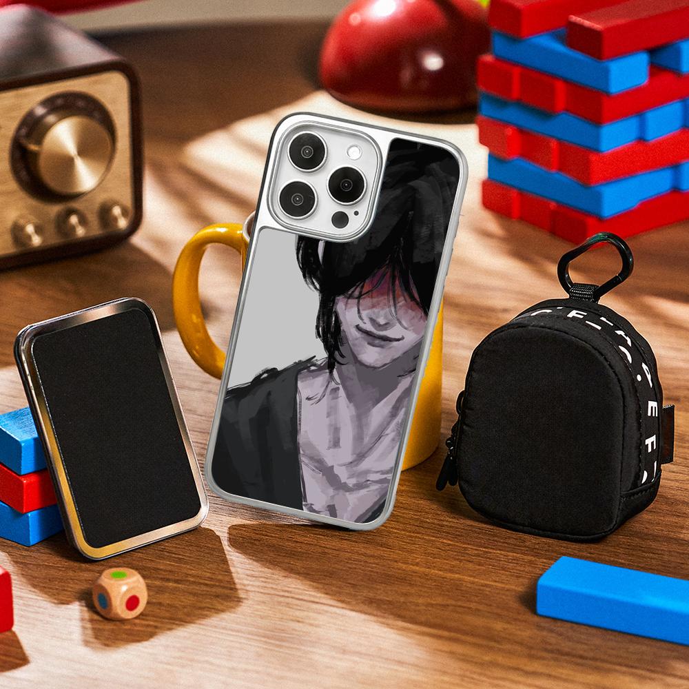 H-homi-cipher crawling anime man Phone Case for iPhone 16 15 14 13 12 11 Pro Max Sheepskin Silver-edged protective case