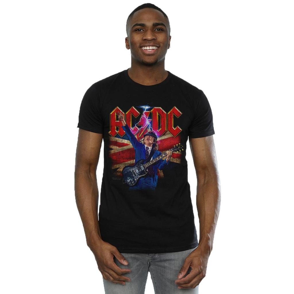 AC/DC Mens Angus Union Flag Lightning T-Shirt