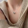 925 Sterling Silver Black Oil Dripping Heart Square Necklace for Women Ins Simple Special-Interest Design Sweet Heart Clavicle Chain