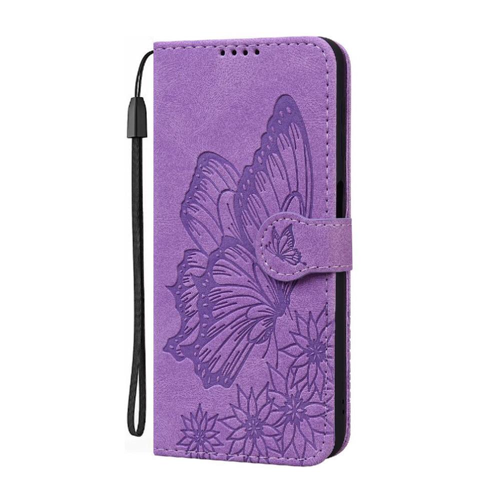 (Purple) Case for Google Pixel 7 Big Butterfly Kickstand Protective Leather Wallet with Card Slot Stand Flip Phone Case