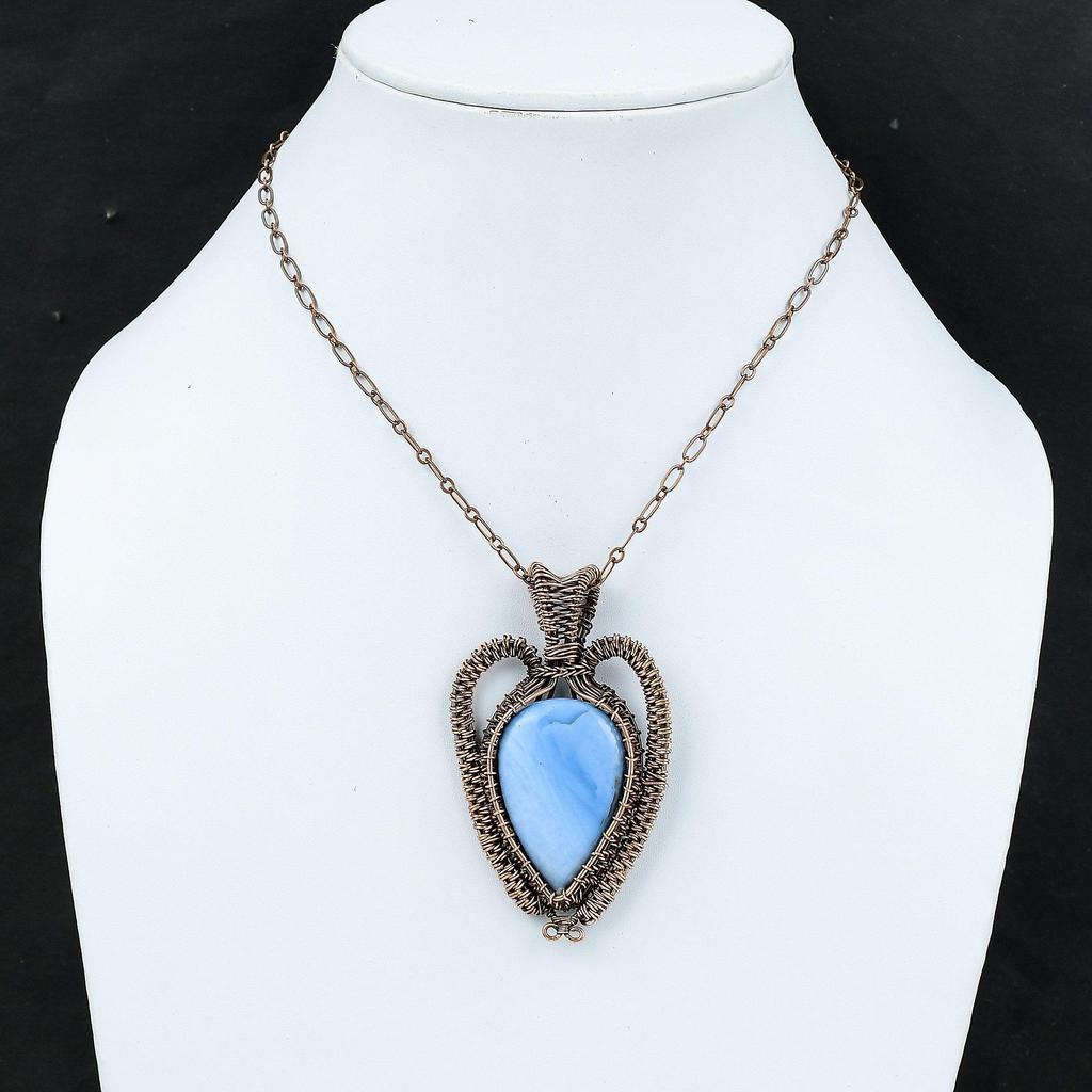 Owyhee Blue Opal Pendant Copper Wire Wrapped Pendant Handmade Pendant Wire Wrap Jewelry Amazing Pendant Gift For Mom Gemstone Copper Jewelry