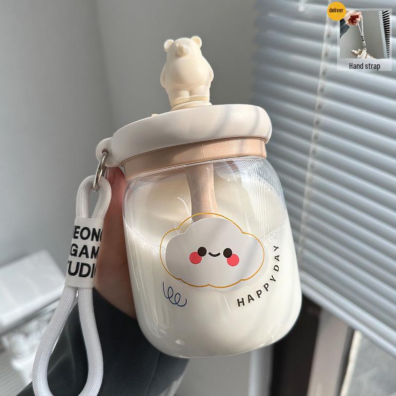 Корейский большой емкости двойной пластиковый стакан для питья с ложкой для размешивания - детский дизайн против падения с большим животом