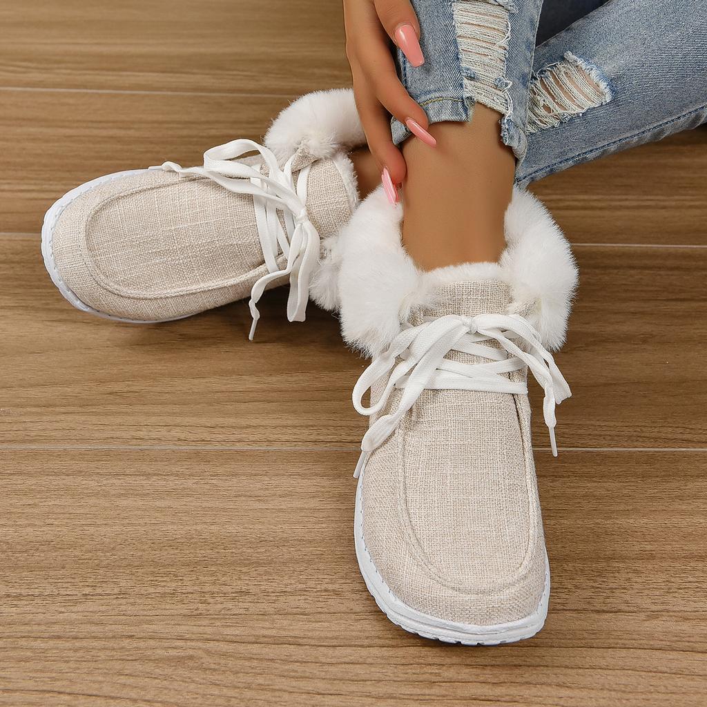 Plus Size Women's Shoes Fall and Winter New Fashion Round Toe Lace-up Cotton Boots with Fleece Mouth Women's Cotton Shoes