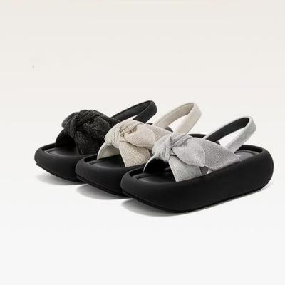 Босоножки с бантом и стразами для женщин, лето 2025, новые легкие нескользящие модные сандалии на внешней платформе-полудраг