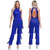 Women Sleeveless Jazz Costume Flowy Tassel Rompers Performance Dancewear Fringe Jumpsuit Tango Cha-Cha Samba Dancing Party Dress