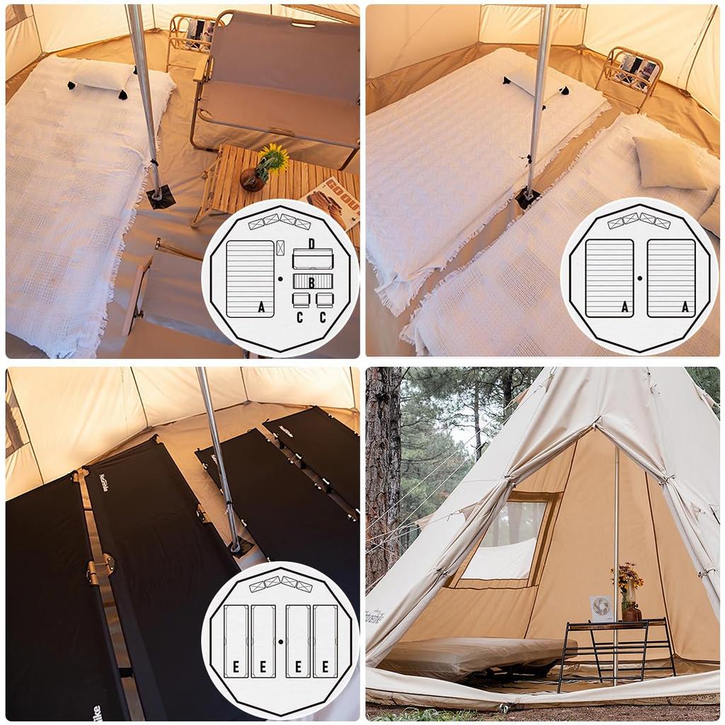 Палатка Naturehike One Pole Tent TC Материал Хлопок Характеристики Водонепроницаемая хлопковая парусина Семейная кемпинговая палатка Кемпинговая палатка с колокольчиком на 4 сезона из хлопка (хаки