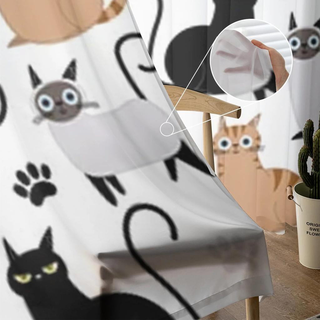 Прозрачные шторы с милым котом для гостиной, детской спальни, тюлевые шторы, кухонные шторы для окон