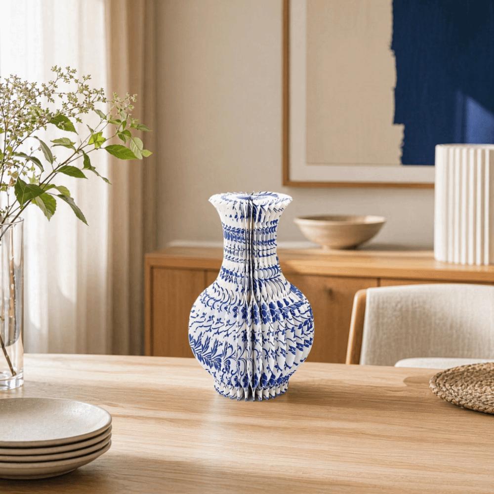 Decorative Blue-and-white Porcelain Paper Vase Floral Arrangement Tabletop Decor Office Desk