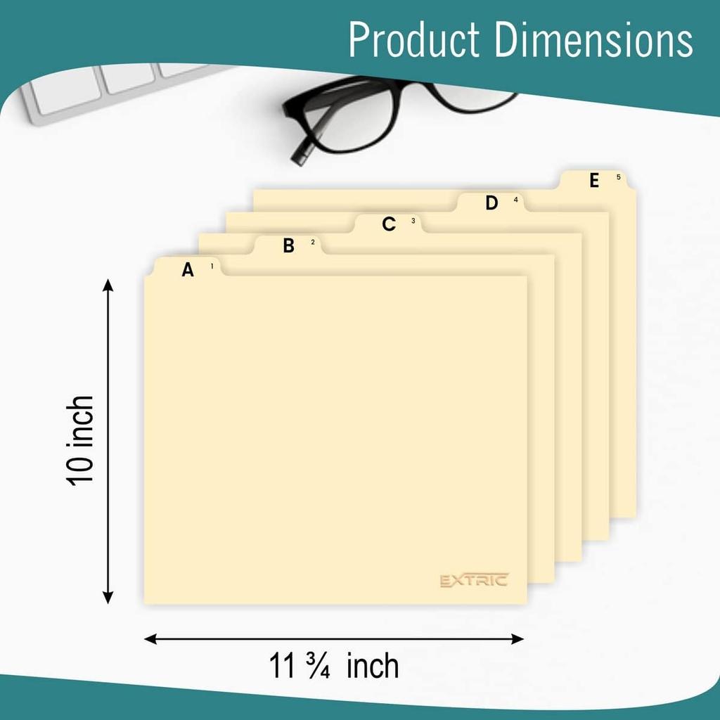Alphabetical File Organizer, File Cabinet Dividers Letter Size, 25 Heavyweight Manila Guides A-Z Dividers with Tabs, 1/5 Cut Tab Positions Filing