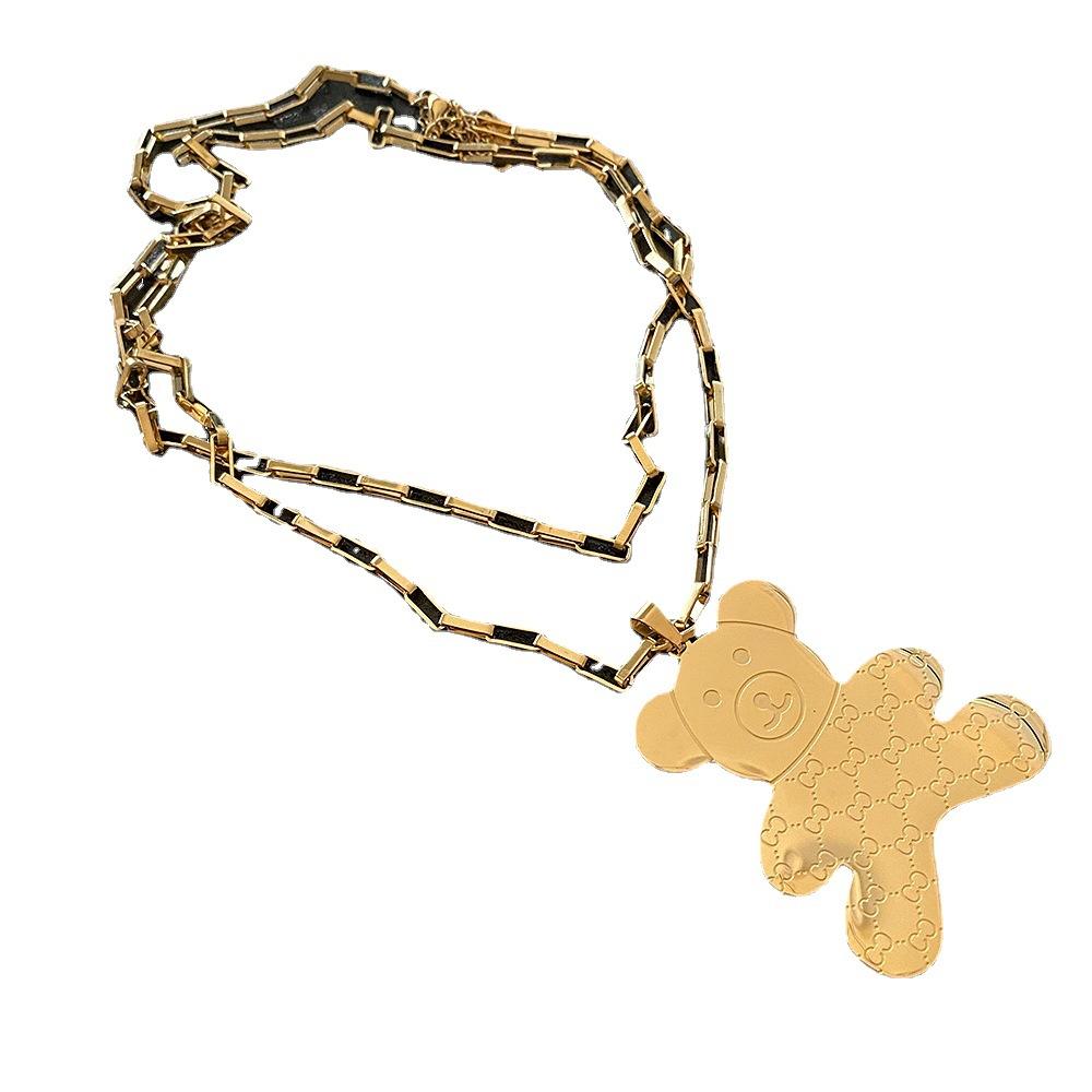 Длинное ожерелье-свитер с медведем из титановой стали