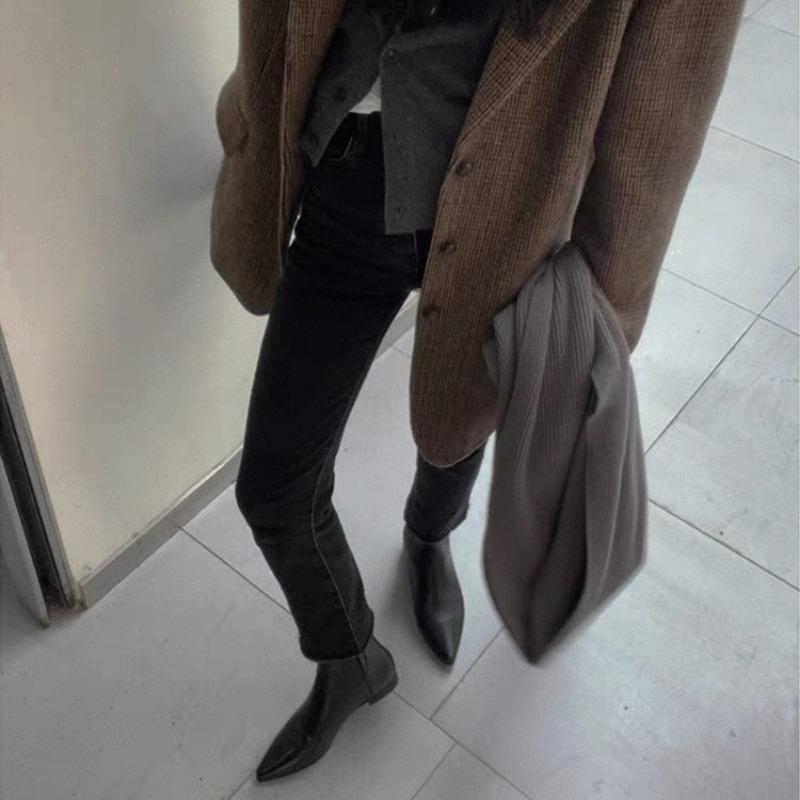 Винтажные кожаные нишевые остроносые челси женские осенне-зимние короткие ботинки на плоской подошве маленькие ботильоны ботинки мартин тонкие ботинки