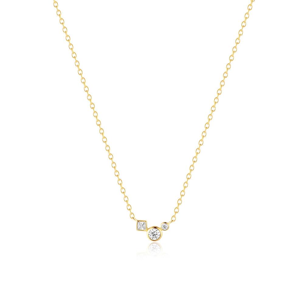 S925 Sterling Silver Geometric Square Diamond Round Diamond Splicing Square And Circle Fusion Fashion Clavicle Chain Necklace