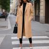 Women's Fashionable Solid-color Lapel Long-sleeved Woolen Coat