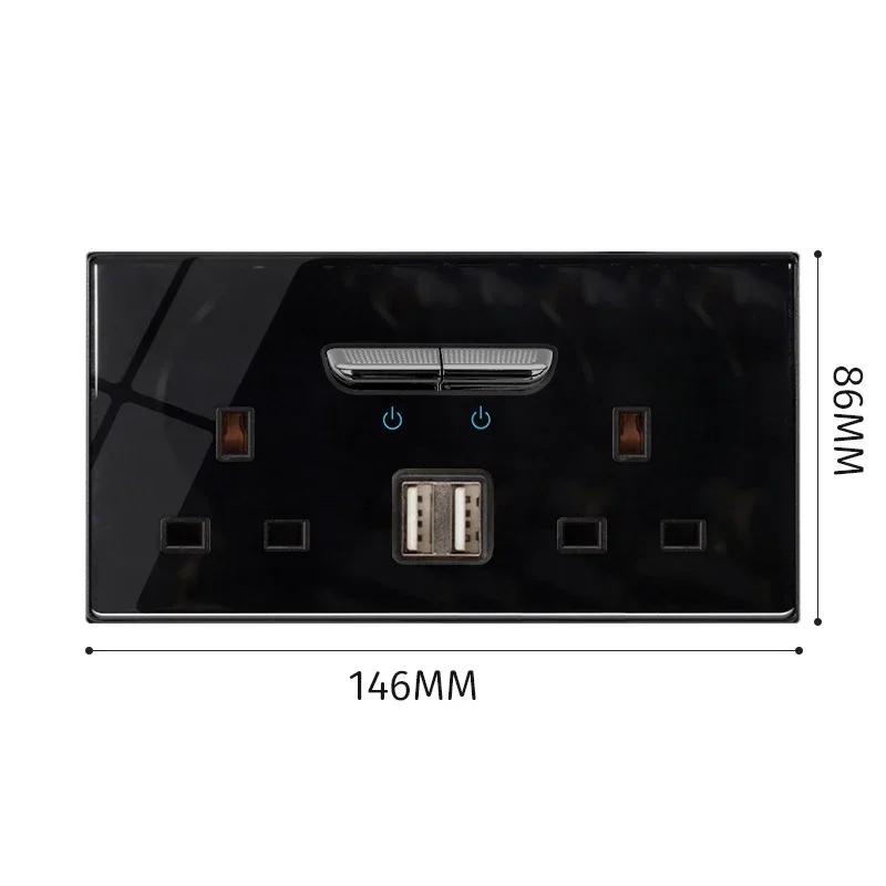 Черная закаленная стеклянная настенная панель выключателя LED 1-4Gang ретро тумблерный выключатель света стандарты ЕС и Великобритании 2 USB розетки, европейская розетка 16A