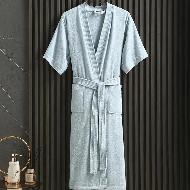 Женский банный халат, длинный, толстый, впитывающий, с коротким рукавом, махровый банный халат, кимоно, мужская ночная рубашка, халат, халаты для женщин, одежда для сна, новинка