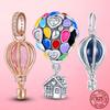 Travel Beads 925 Silver Pendant CZ Blue Pink Air Balloon Dangle Charms Fit Original Bracelet Fine Jewelry
