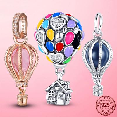 Подвеска Travel Beans 925 Silver CZ Blue Pink Air Balloon Dangle Charms Fit Original Bracelet Fine Jewelry