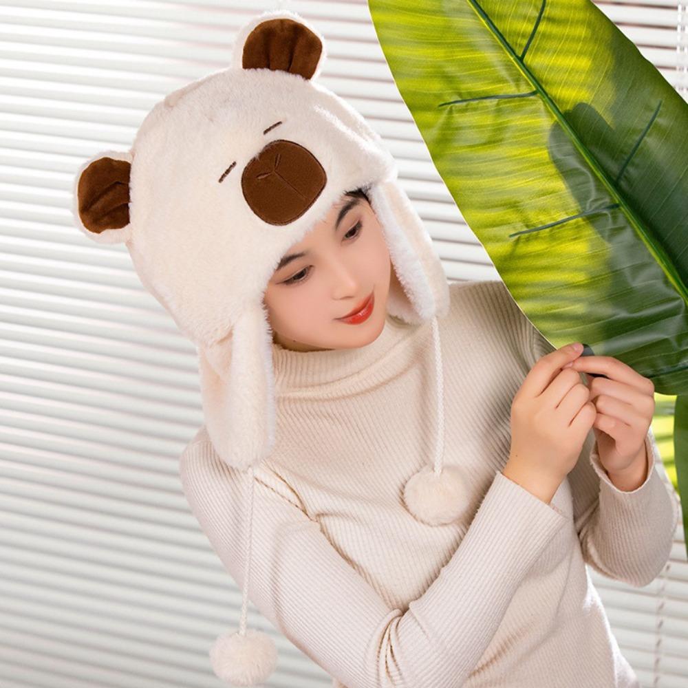 Мультяшная капибара плюшевая шапка шапка-пуловер животные уши шапки-бини милая плюшевая шапка капибары уличная